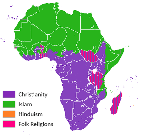 Religion Distribution Map of Africa Showing Major Belief Systems